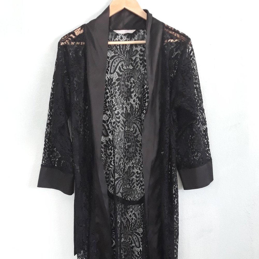 The Blanche Lace Robe, Black, S/M